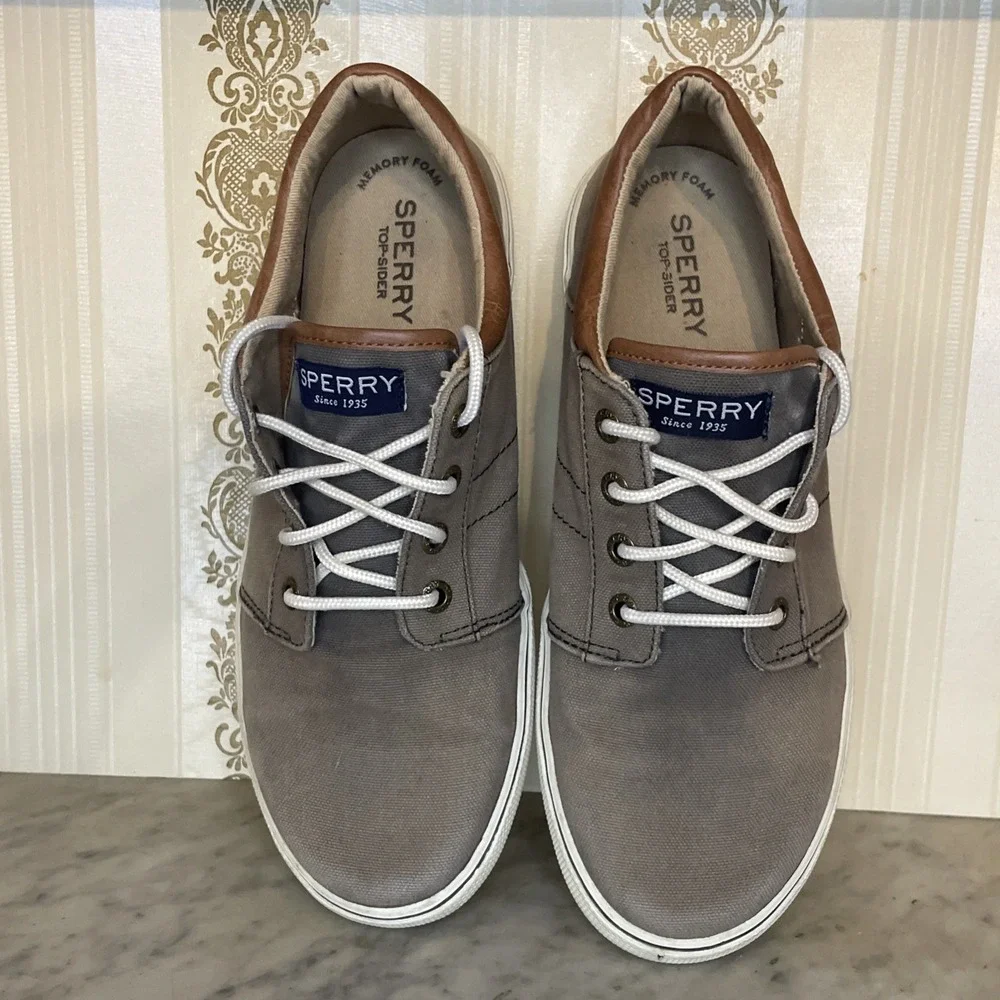 Sperry Taupe Canvas Shoe Women's‎ Size 6 Brown Leather Trim | Simple Clean Core